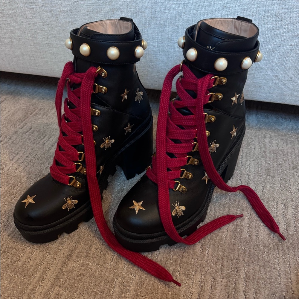 Gucci Black Ankle Boots either detachable pearls. Worn once!!